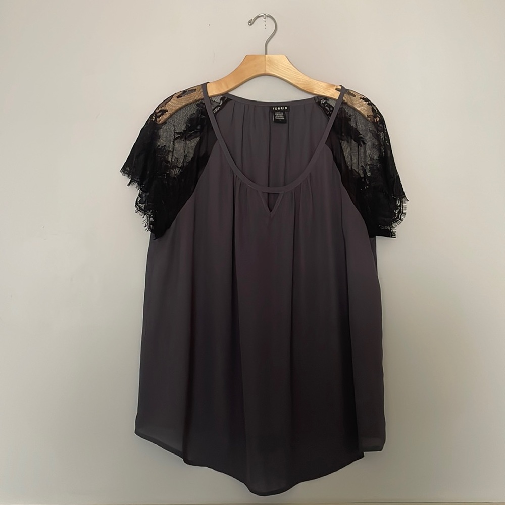Torrid Blouse with lace sleeves